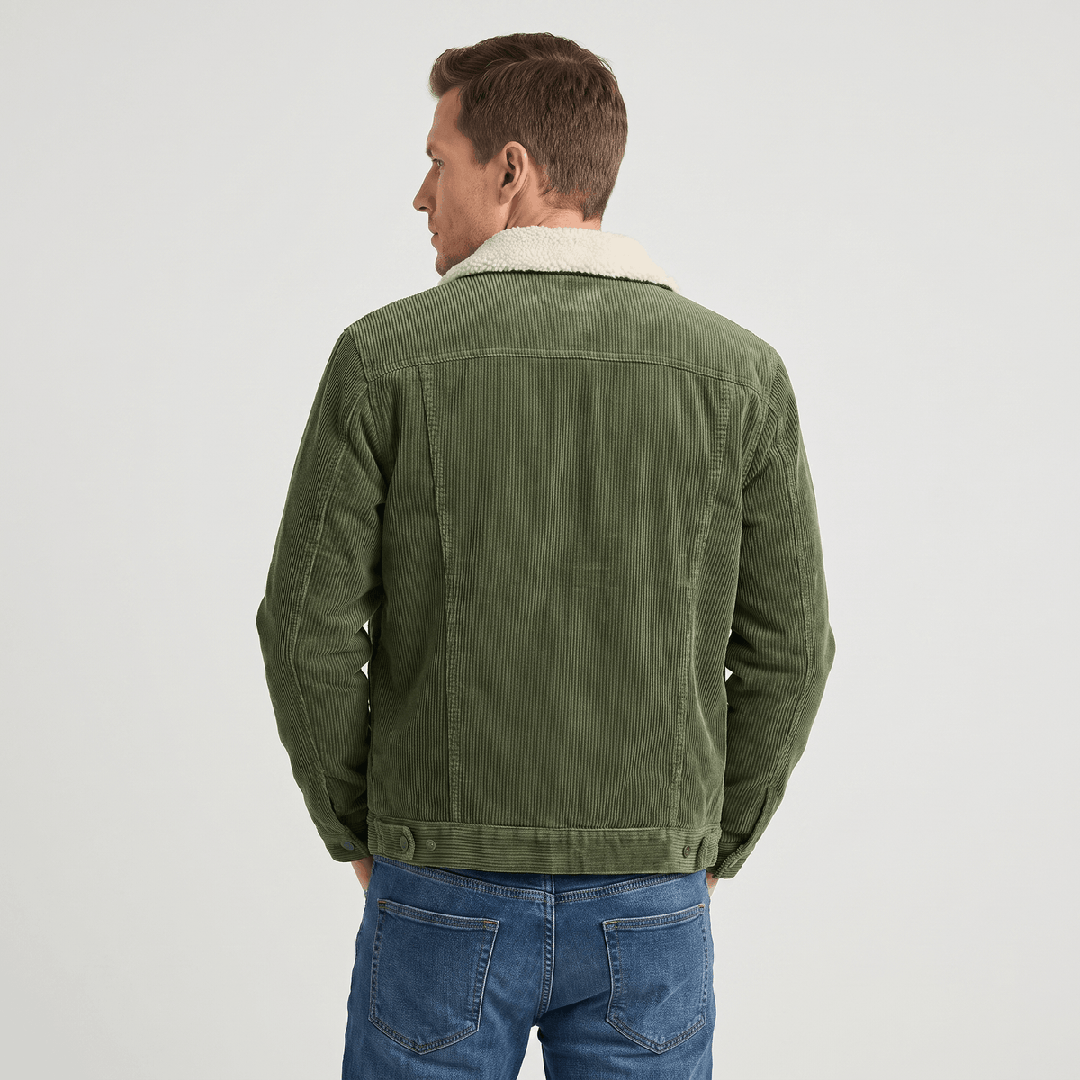 Corduroy Jacket with Sherpa Collar for Men