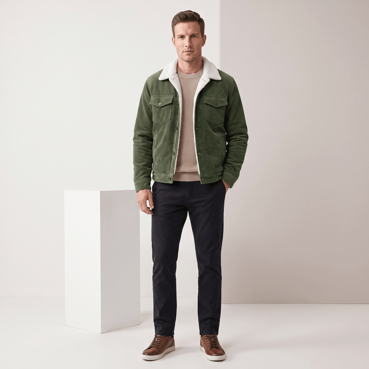 Corduroy Jacket with Sherpa Collar for Men
