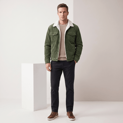 Corduroy Jacket with Sherpa Collar for Men