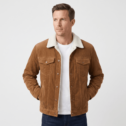Corduroy Jacket with Sherpa Collar for Men - taupe