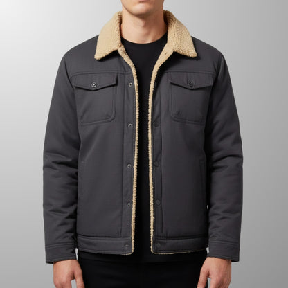 Bomber jacket for men with fleece collar - dark grey