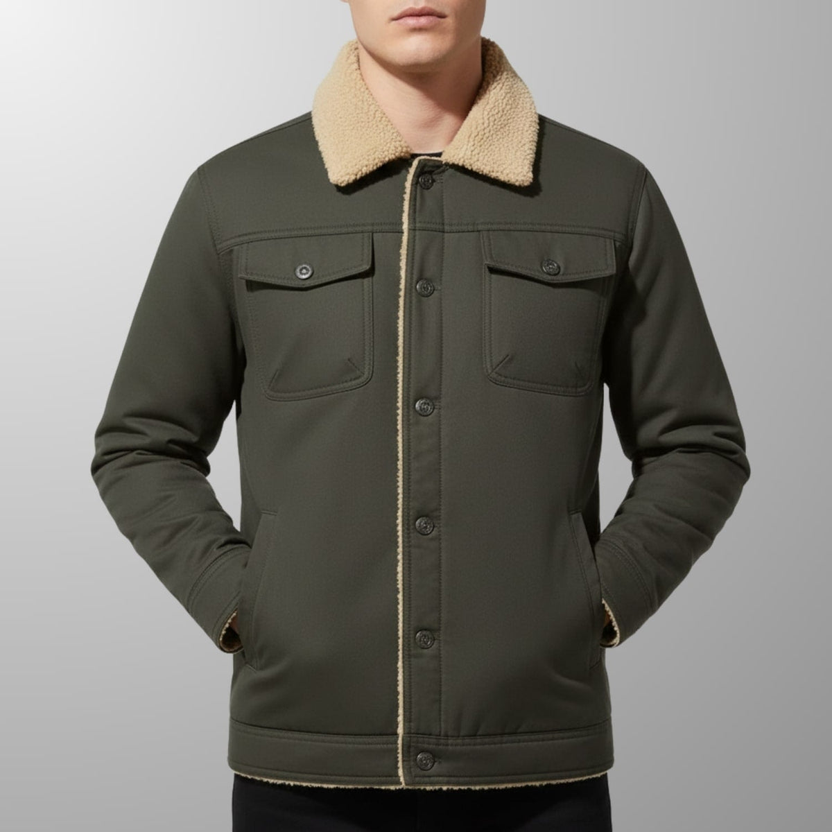 Bomber jacket for men with fleece collar - army green