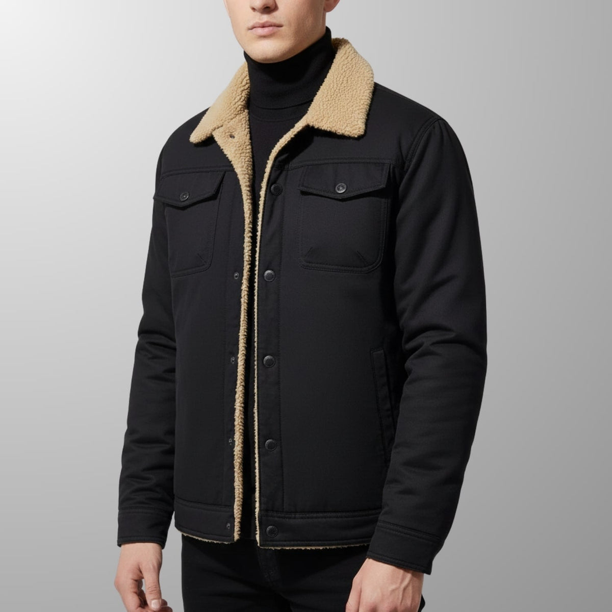Bomber jacket for men with fleece collar - black