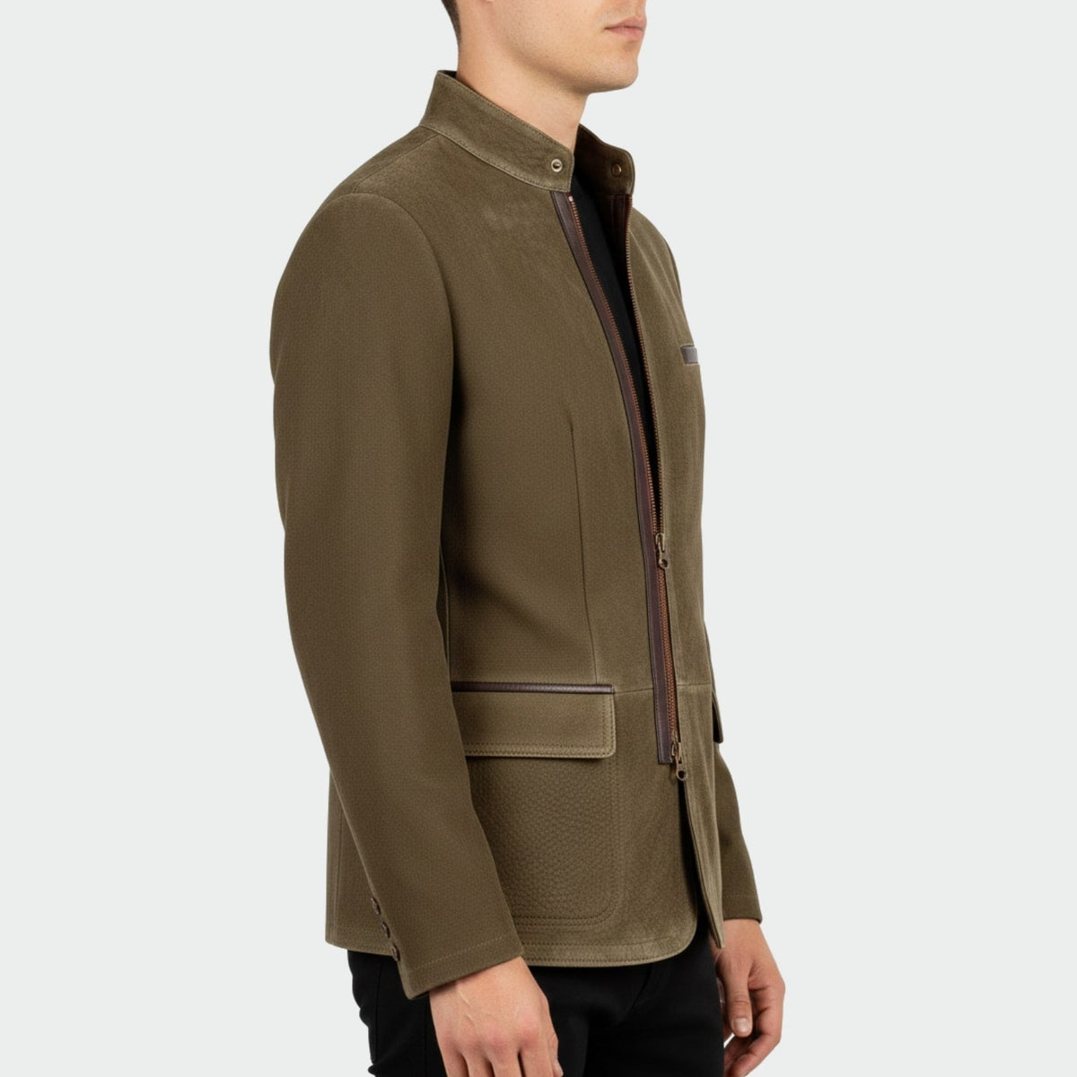 Men's suede field jacket with four pockets