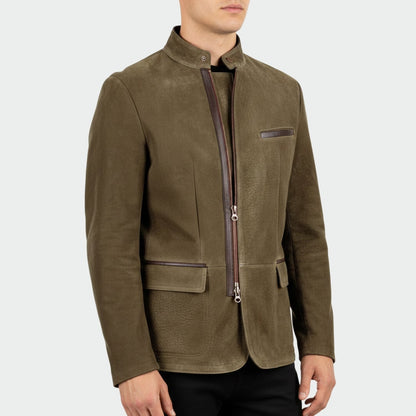 Men's suede field jacket with four pockets - khaki