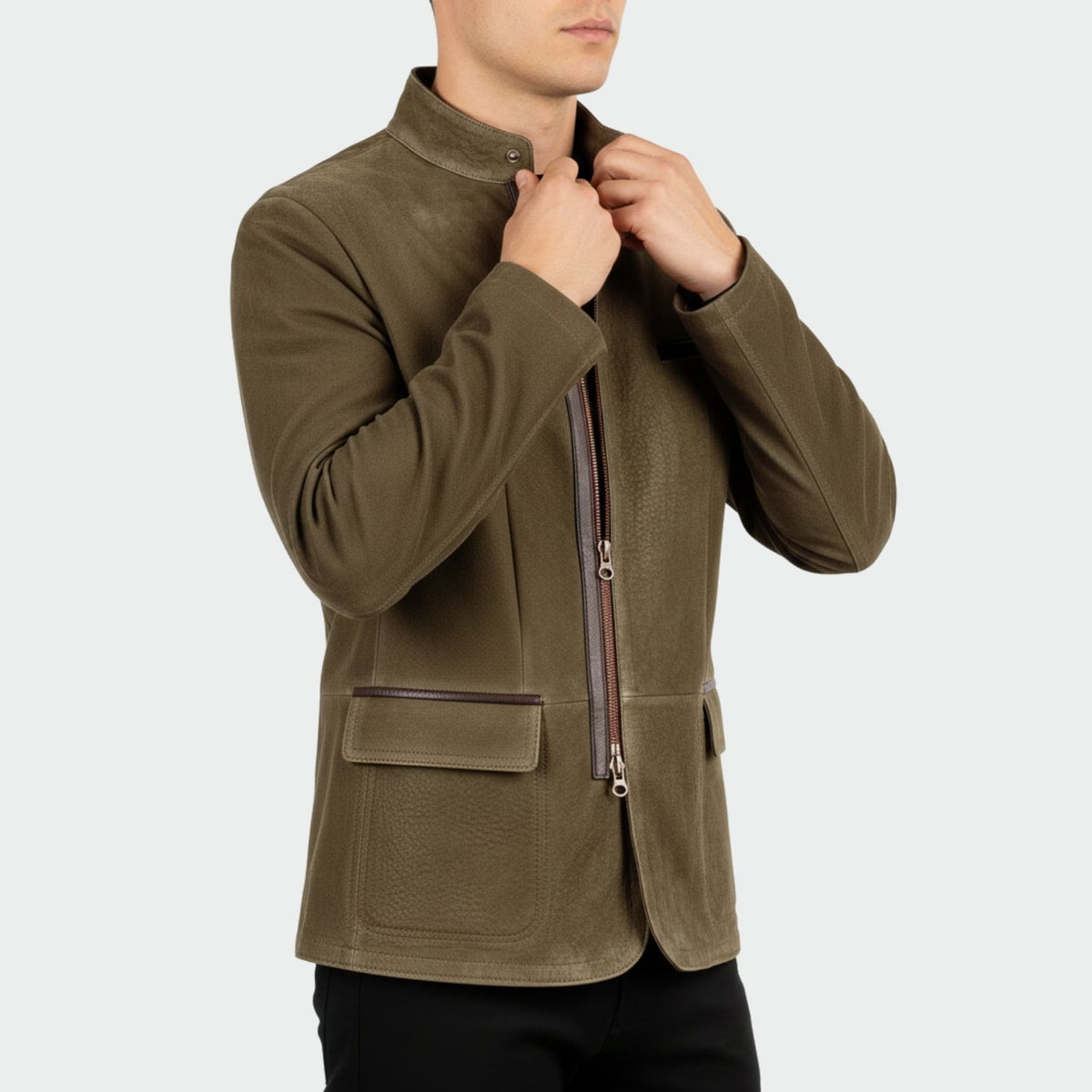 Men's suede field jacket with four pockets