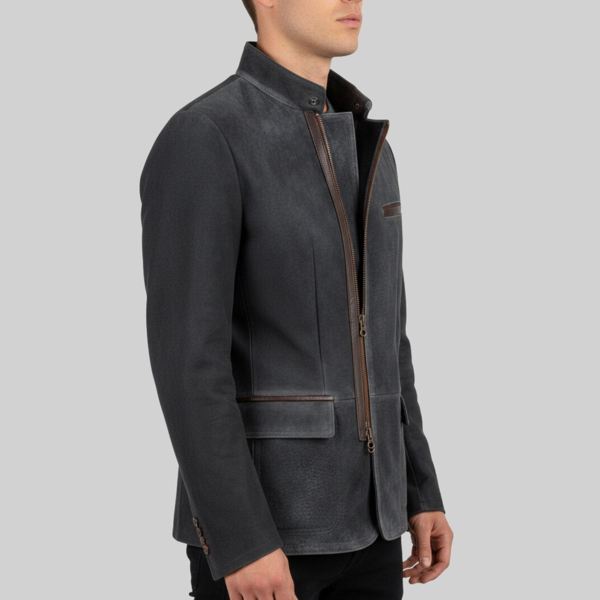 Men's suede field jacket with four pockets