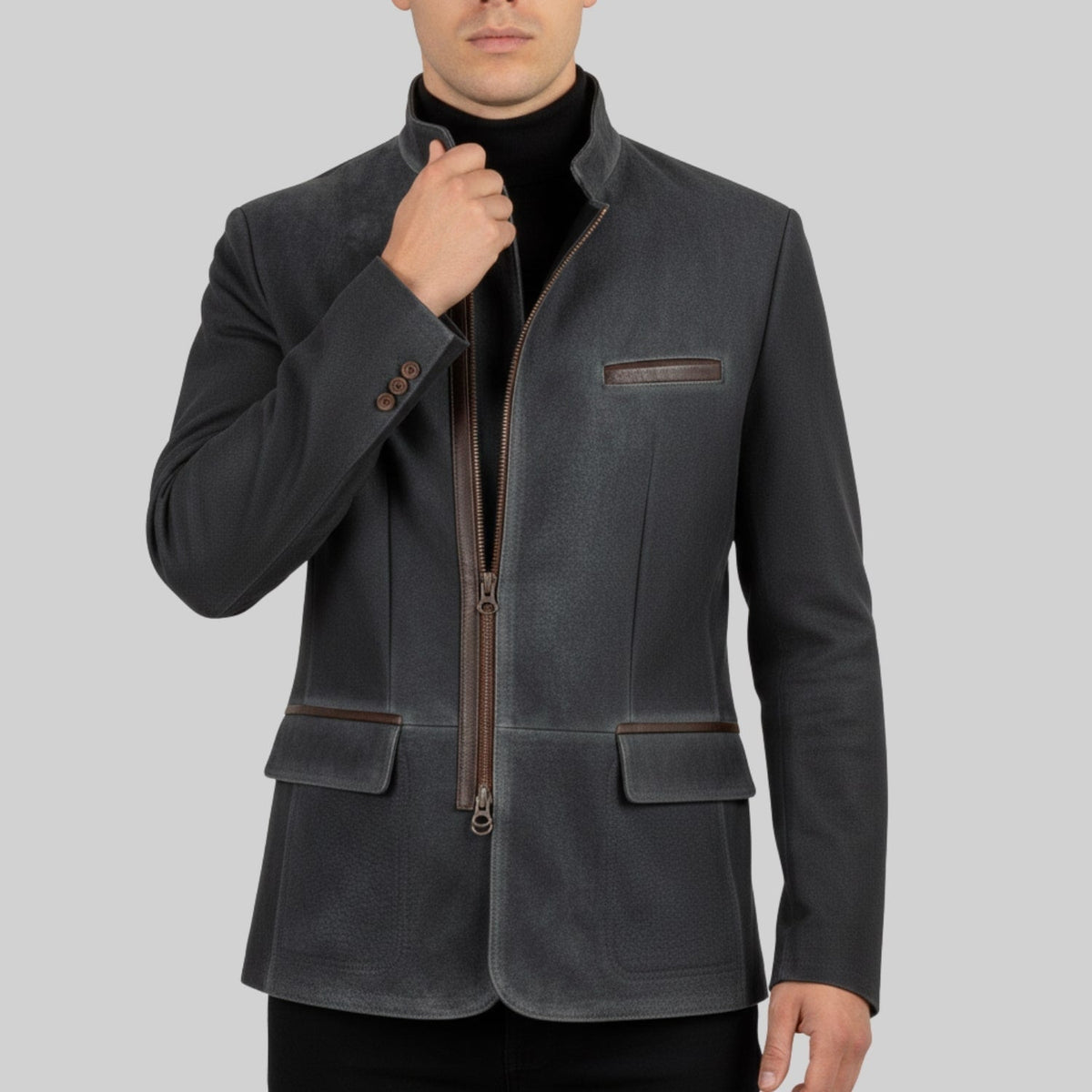 Men's suede field jacket with four pockets