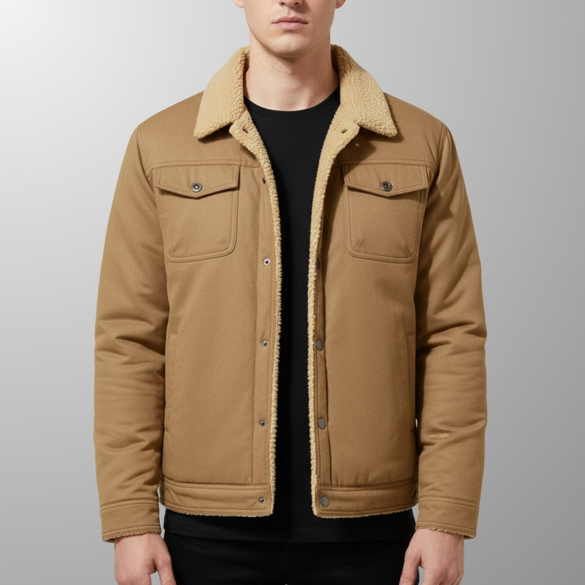 Bomber jacket for men with fleece collar - khaki