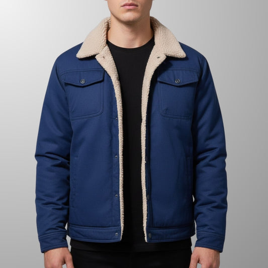 Bomber jacket for men with fleece collar - blue