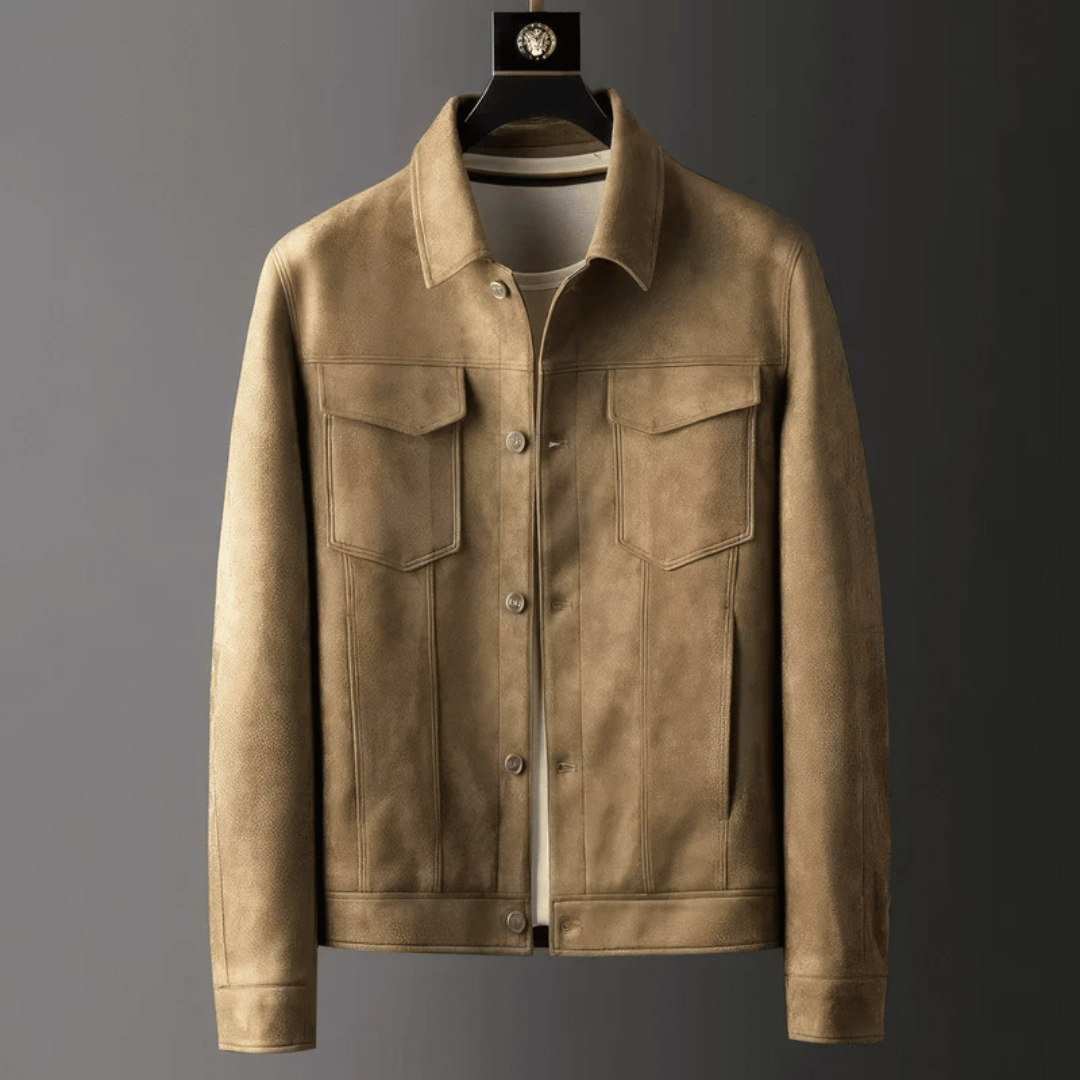 Suede jacket for men with heritage styling - savannah dust