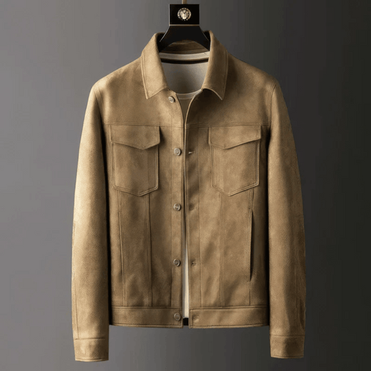 Suede jacket for men with heritage styling - savannah dust