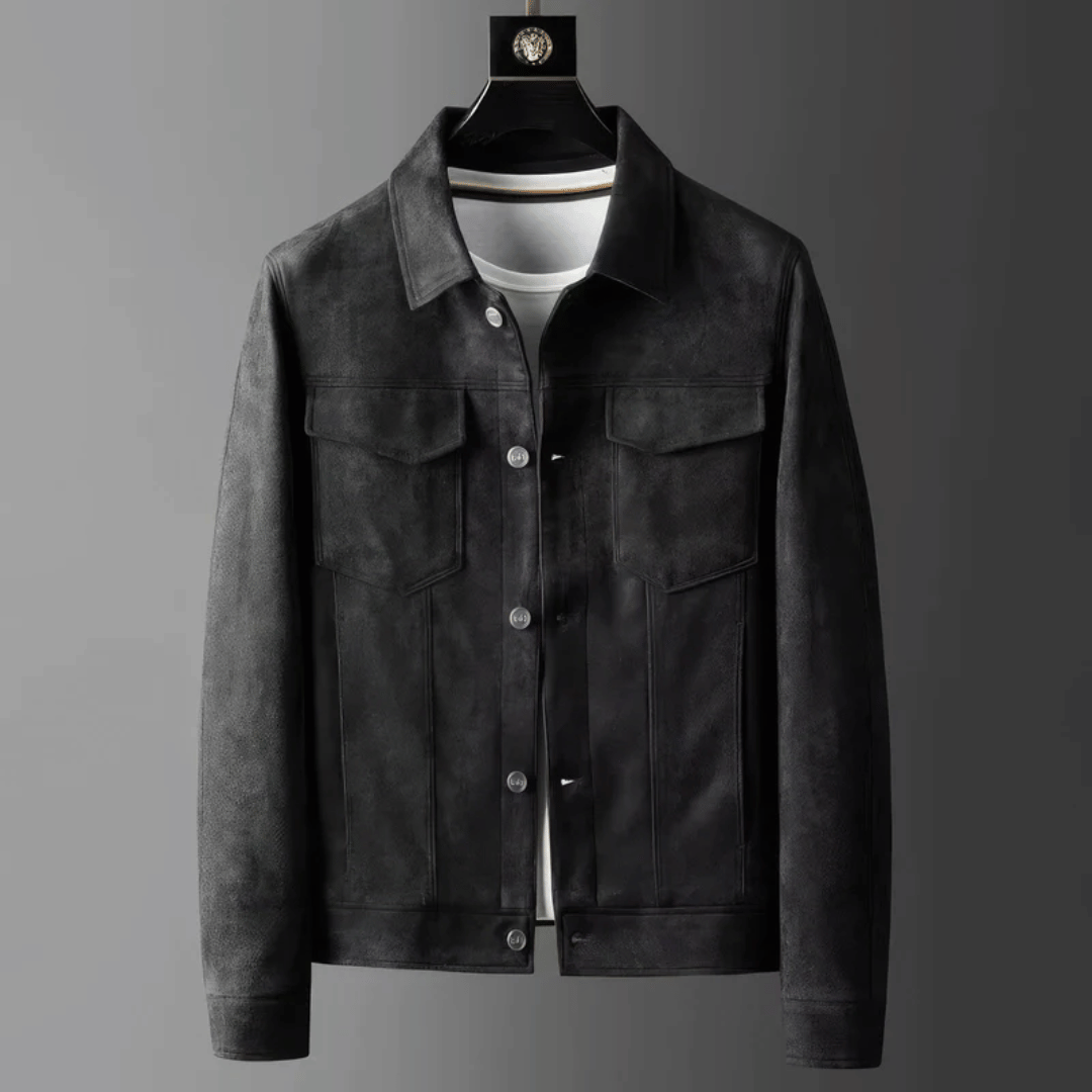 Suede jacket for men with heritage styling - eclipse black