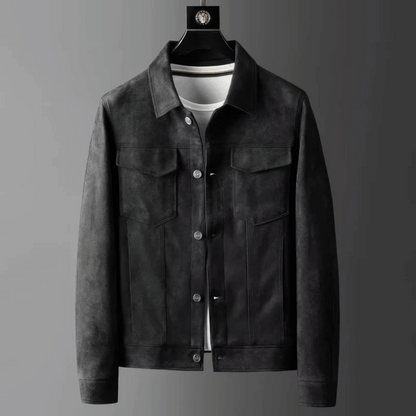 Suede jacket for men with heritage styling - eclipse black