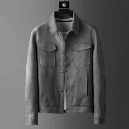 Suede jacket for men with heritage styling - misty shadow