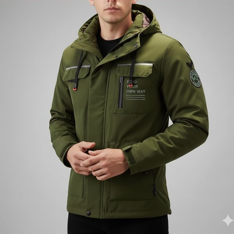 Winter coat for men with weather-resistant finish - army green
