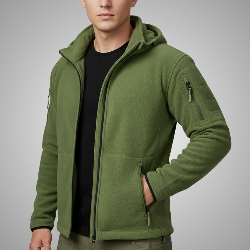 Windproof thermal fleece jacket for men - army green
