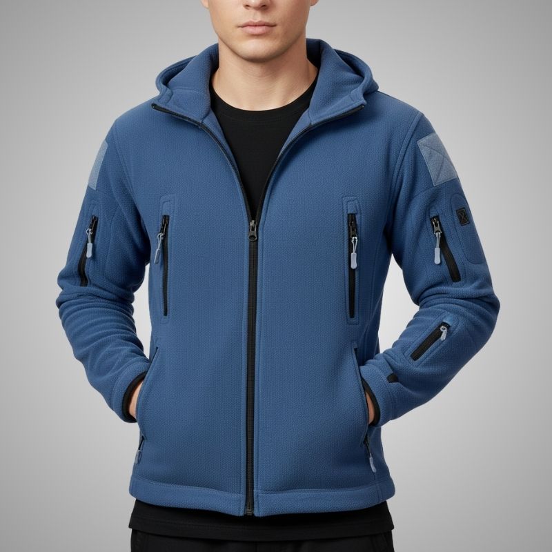 Windproof thermal fleece jacket for men - navy blue