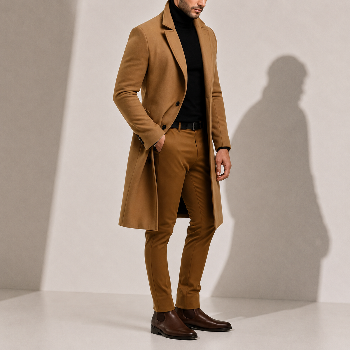 Long overcoat for men in wool blend