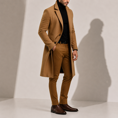 Long overcoat for men in wool blend