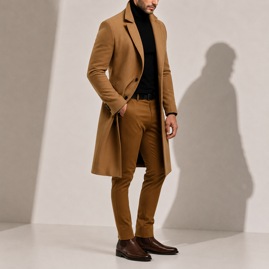 Long overcoat for men in wool blend