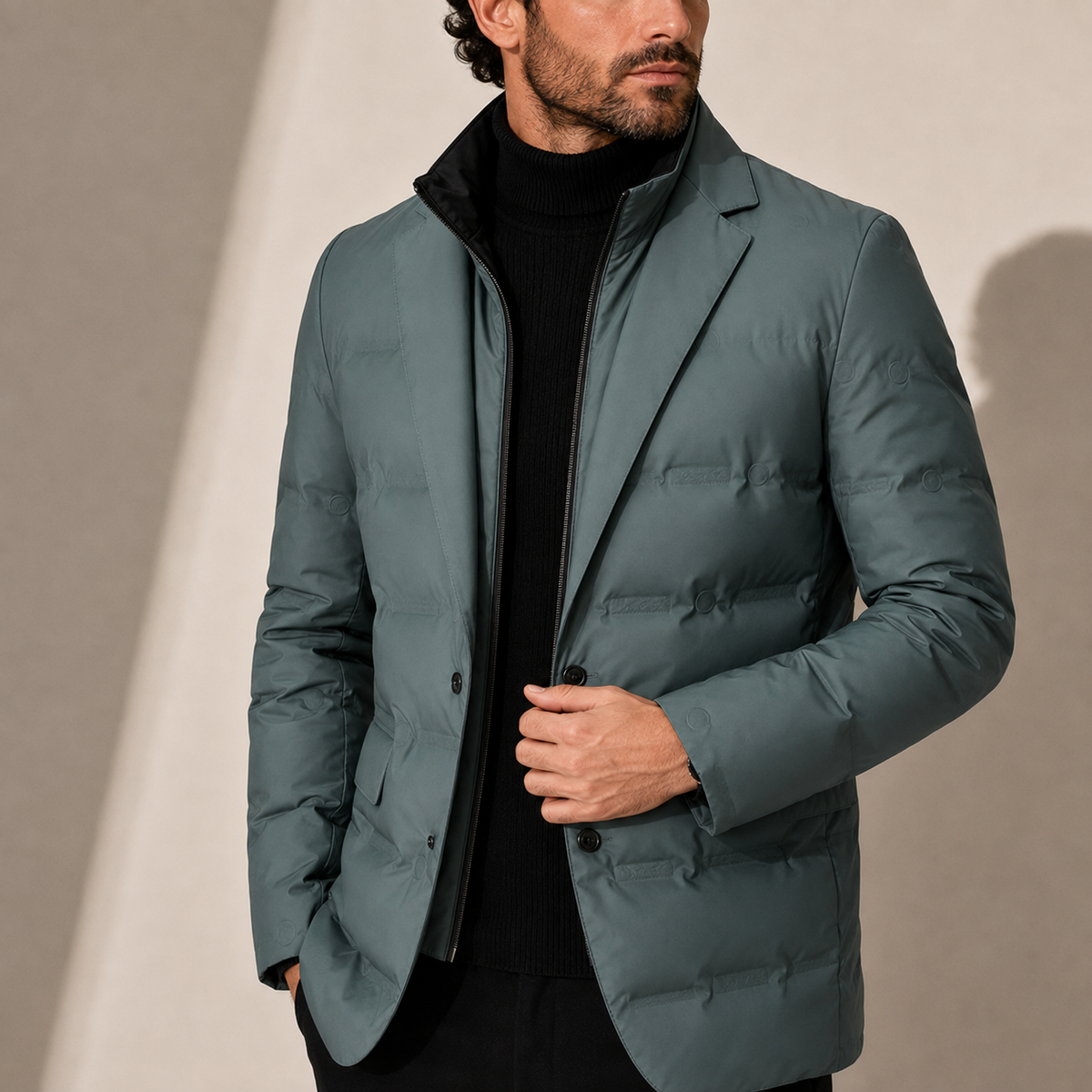 Quilted puffer jacket for men with zip front