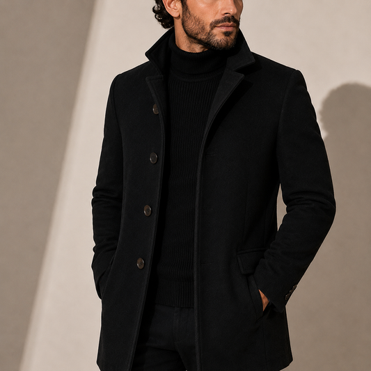 Tailored stand collar coat for men - black