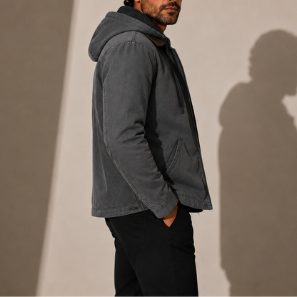 Hooded zip jacket for men with fleece lining