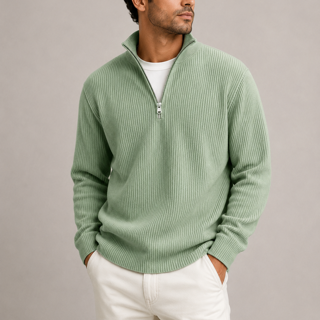 Ribbed quarter-zip sweater for men - mint