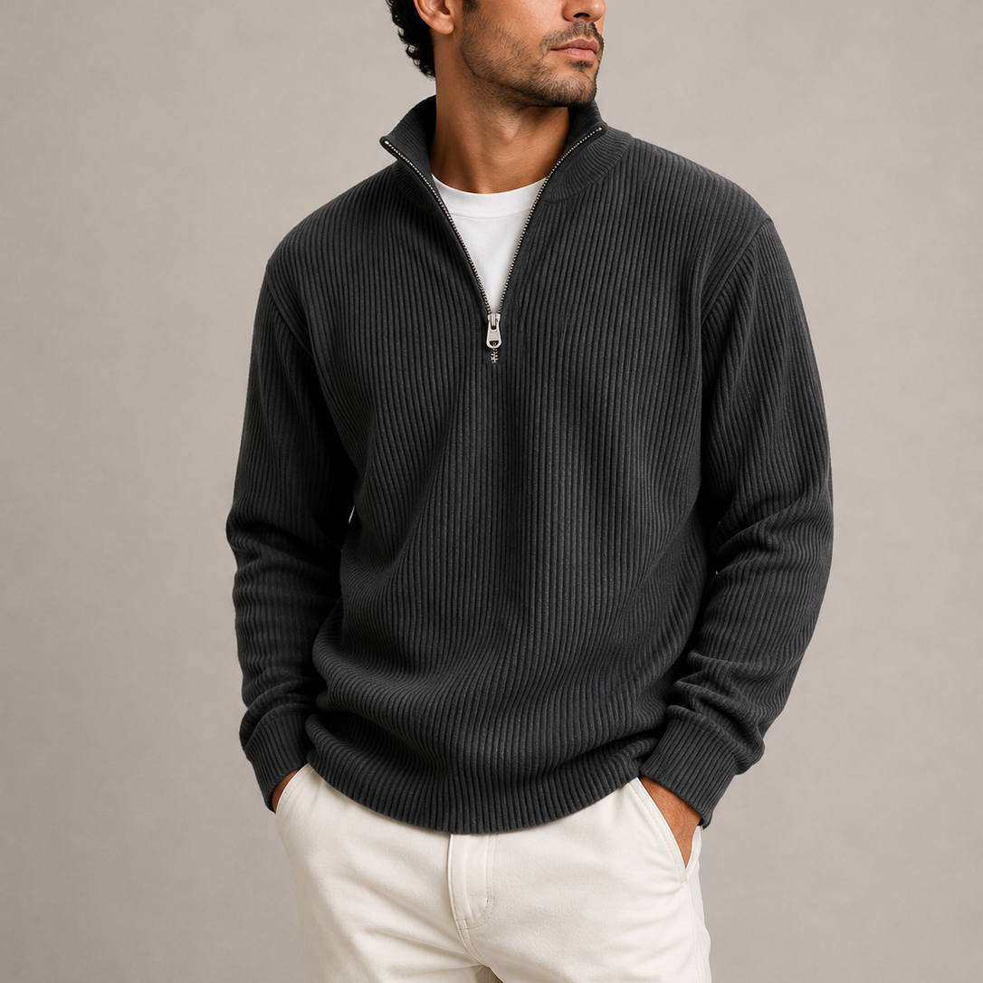 Ribbed quarter-zip sweater for men - black