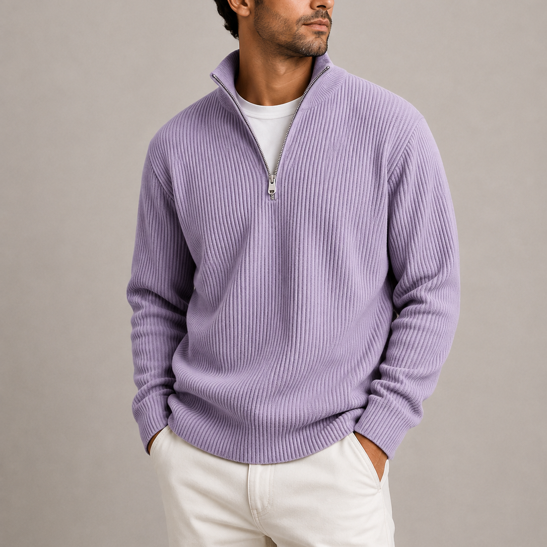 Ribbed quarter-zip sweater for men - purple
