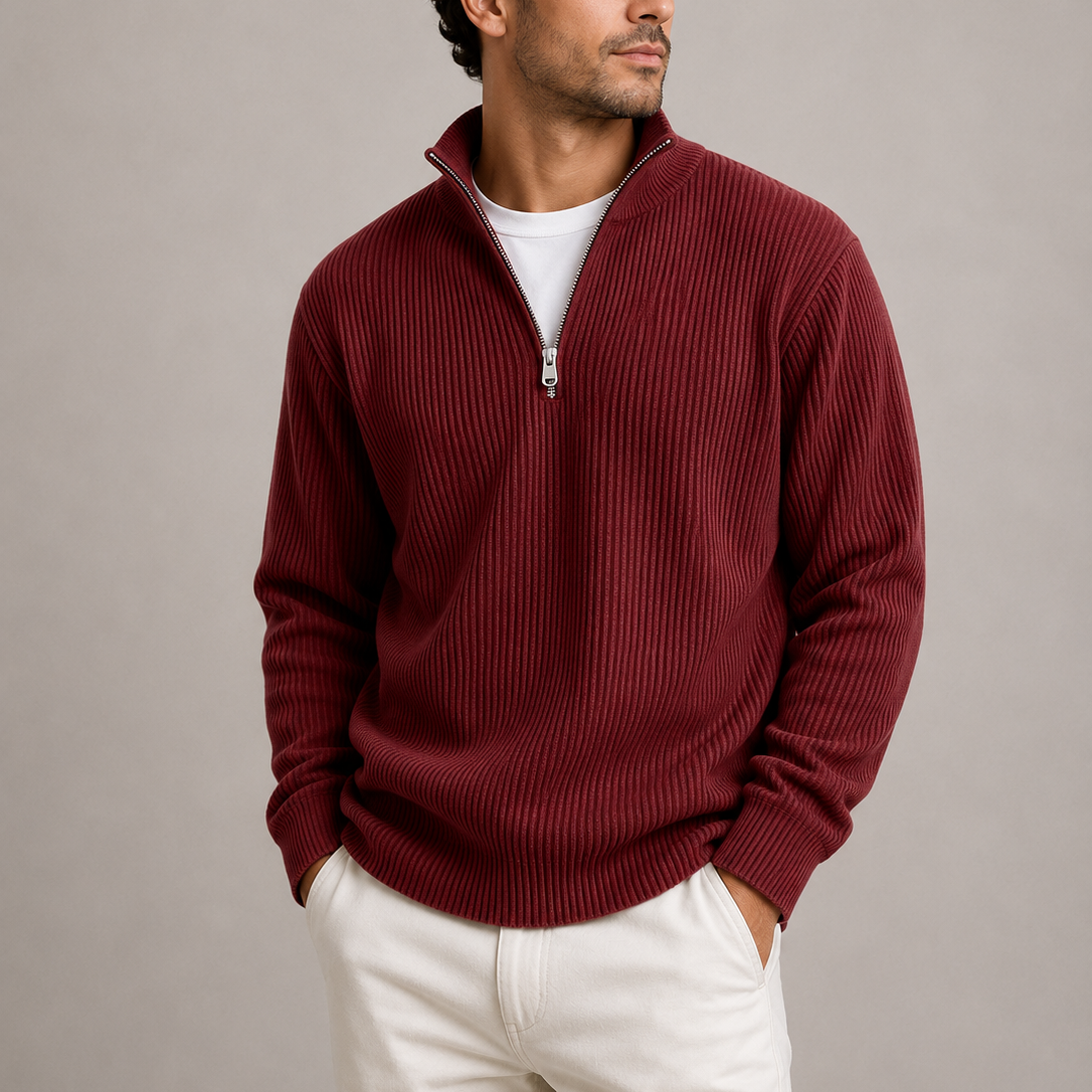 Ribbed quarter-zip sweater for men - red