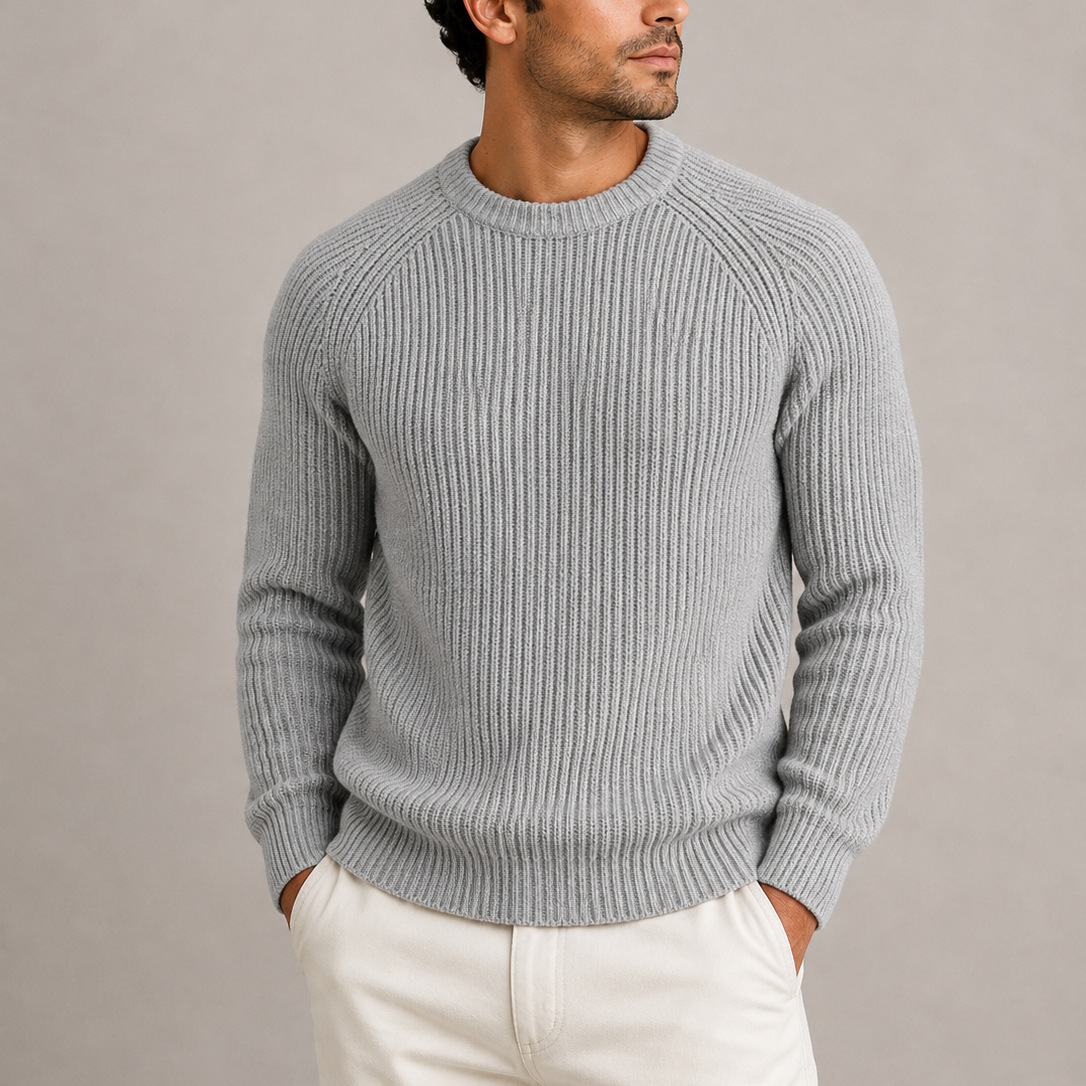 Heavyweight fisherman rib sweater for men - grey