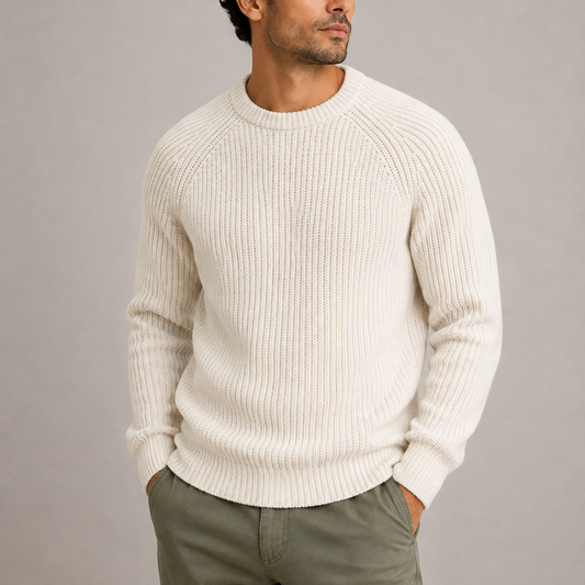 Heavyweight fisherman rib sweater for men - cream