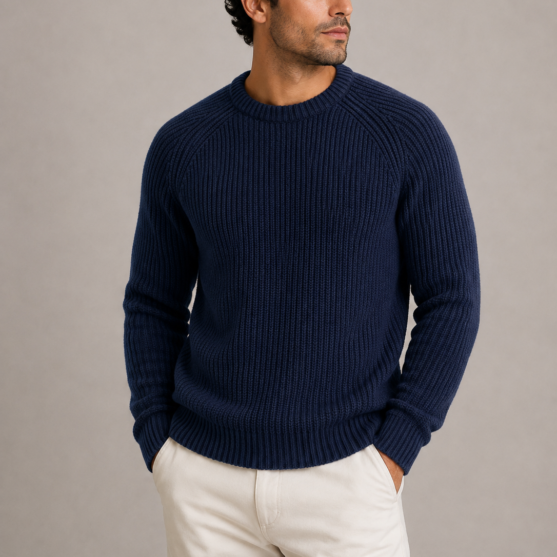 Heavyweight fisherman rib sweater for men - navy
