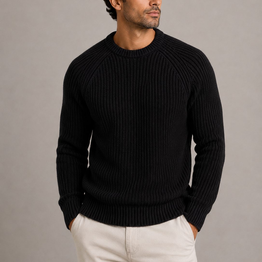 Heavyweight fisherman rib sweater for men - black