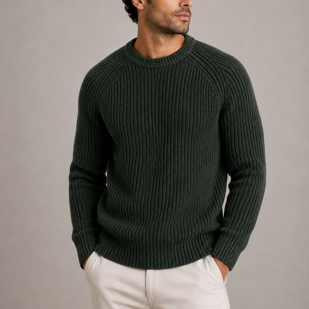 Heavyweight fisherman rib sweater for men - green