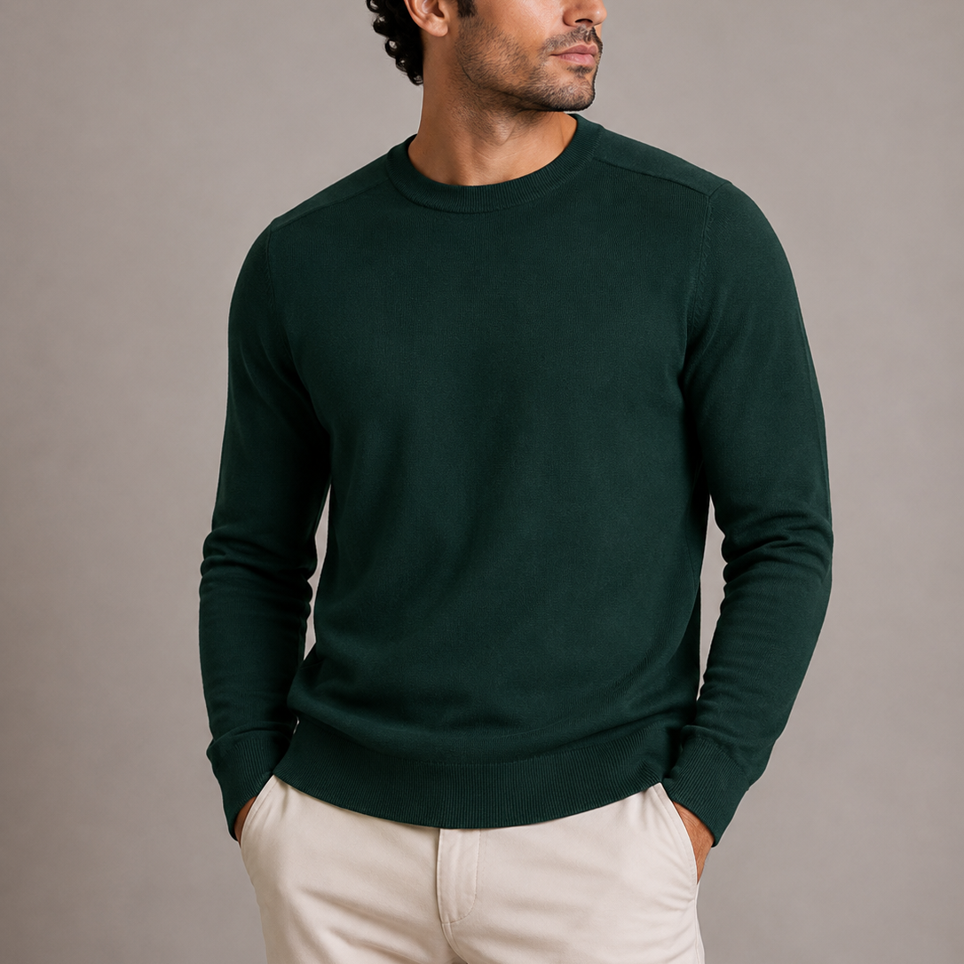 Crew neck fine knit sweater for men - green