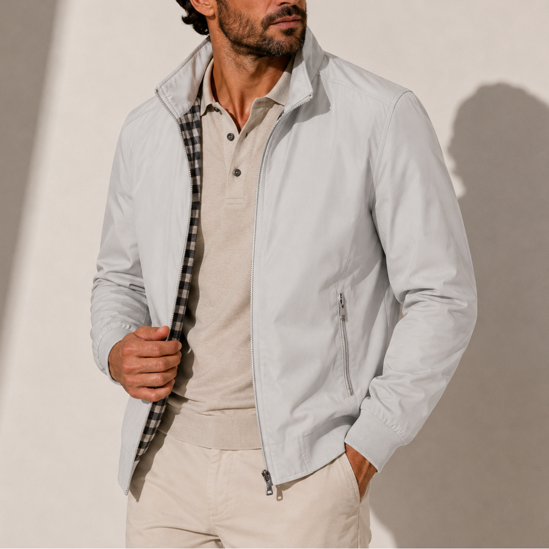 Bomber jacket for men with stand collar - white