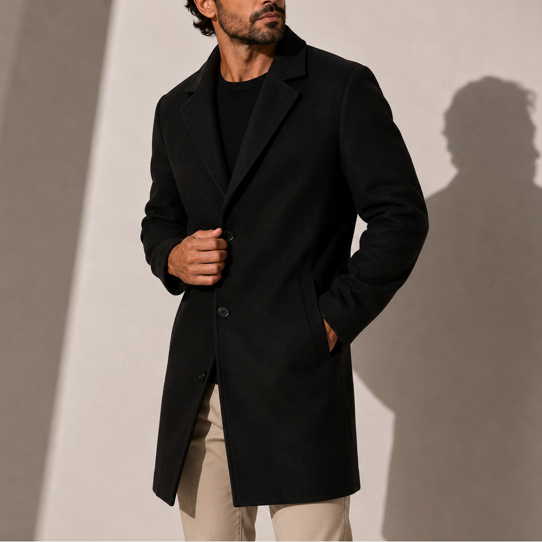 Tailored overcoat for men with button front - black
