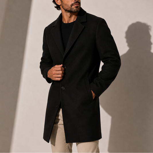 Tailored overcoat for men with button front - black