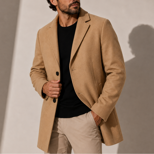 Tailored overcoat for men with button front - cream