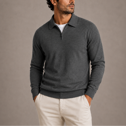 Quarter-zip polo knit sweater for men - grey