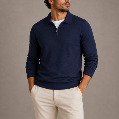 Quarter-zip polo knit sweater for men - navy