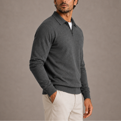 Quarter-zip polo knit sweater for men
