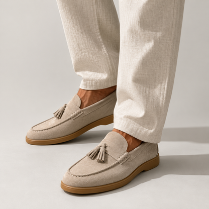 Men's suede loafers with tassel detail - beige