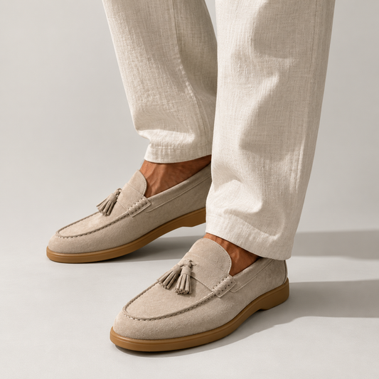 Men's suede loafers with tassel detail - beige