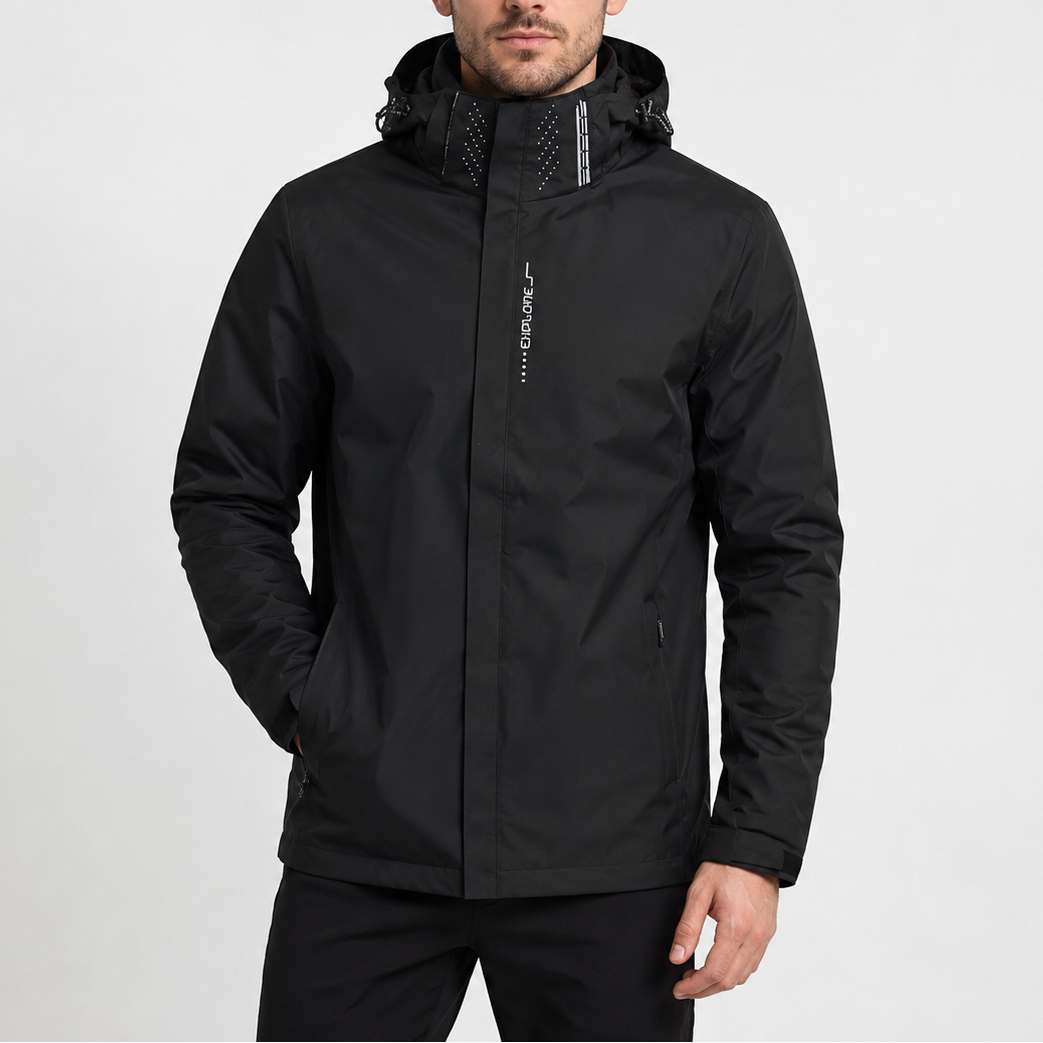 Hooded rain jacket for men - black