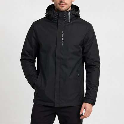 Hooded rain jacket for men - black