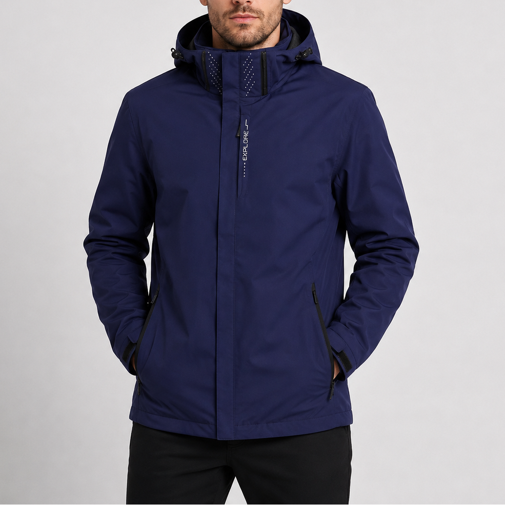 Hooded rain jacket for men - navy